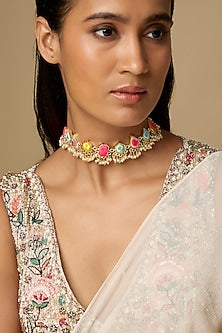 Gold Plated Multi-Colored Enameled Choker Necklace