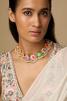 Gold Plated Multi-Colored Enameled Choker Necklace