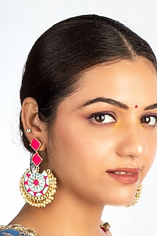 Gold Plated Thread Hand Embroidered & Pearl Chandbali Earrings