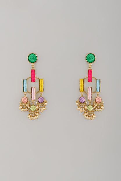 Gold Finish Enameled Dangler Earrings