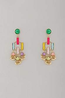 Gold Finish Enameled Dangler Earrings