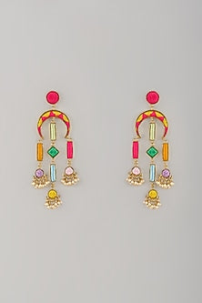 Gold Finish Enameled Dangler Earrings