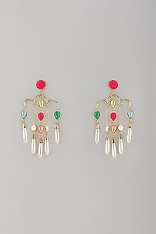 Matte Gold Finish Embroidered Dangler Earrings