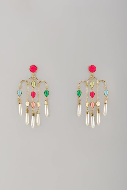 Matte Gold Finish Embroidered Dangler Earrings