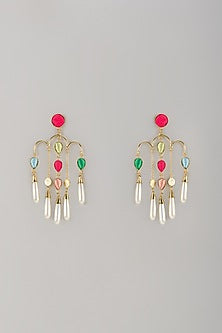 Matte Gold Finish Embroidered Dangler Earrings