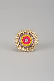 Matte Gold Finish Multi-Colored Thread Embroidered Ring