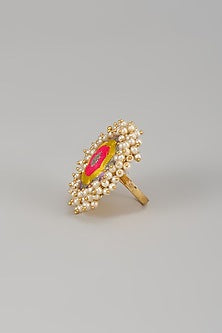Matte Gold Finish Multi-Colored Thread Embroidered Ring