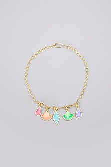 Gold Plated Pearl Embellished Enameled Bracelet