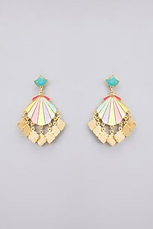 Gold Plated Pastel & Neon Enameled Pearl Dangler Earrings
