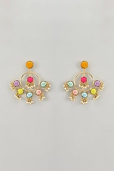 Gold Finish Thread Embroidered Chandbali Earrings