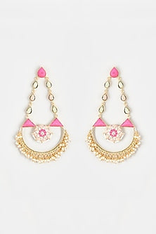 Gold Finish Embroidered Toned Long Dangler Earrings