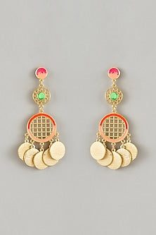 Gold Finish Enameled Dangler Earrings