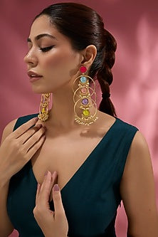Gold Finish Layered Circular Dangler Earrings