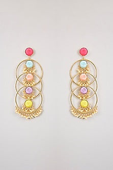 Gold Finish Layered Circular Dangler Earrings