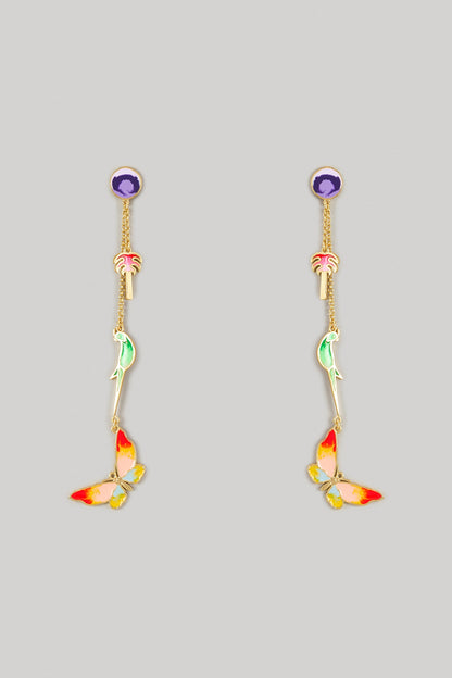 Gold Plated Multi-Colored Enameled Dangler Earrings
