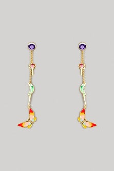 Gold Plated Multi-Colored Enameled Dangler Earrings
