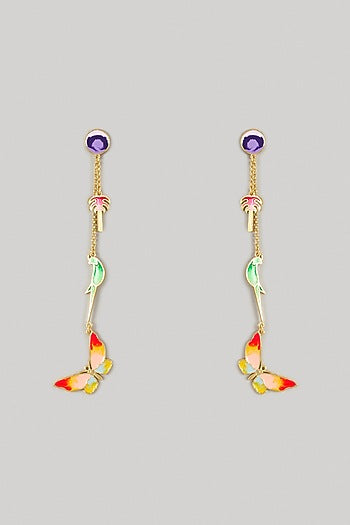 Gold Plated Multi-Colored Enameled Dangler Earrings
