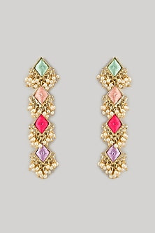 Gold Plated Multi-Colored Enameled Dangler Earrings