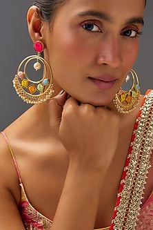 Matte Gold Finish Silk Thread Embroidered Chandbali Earrings