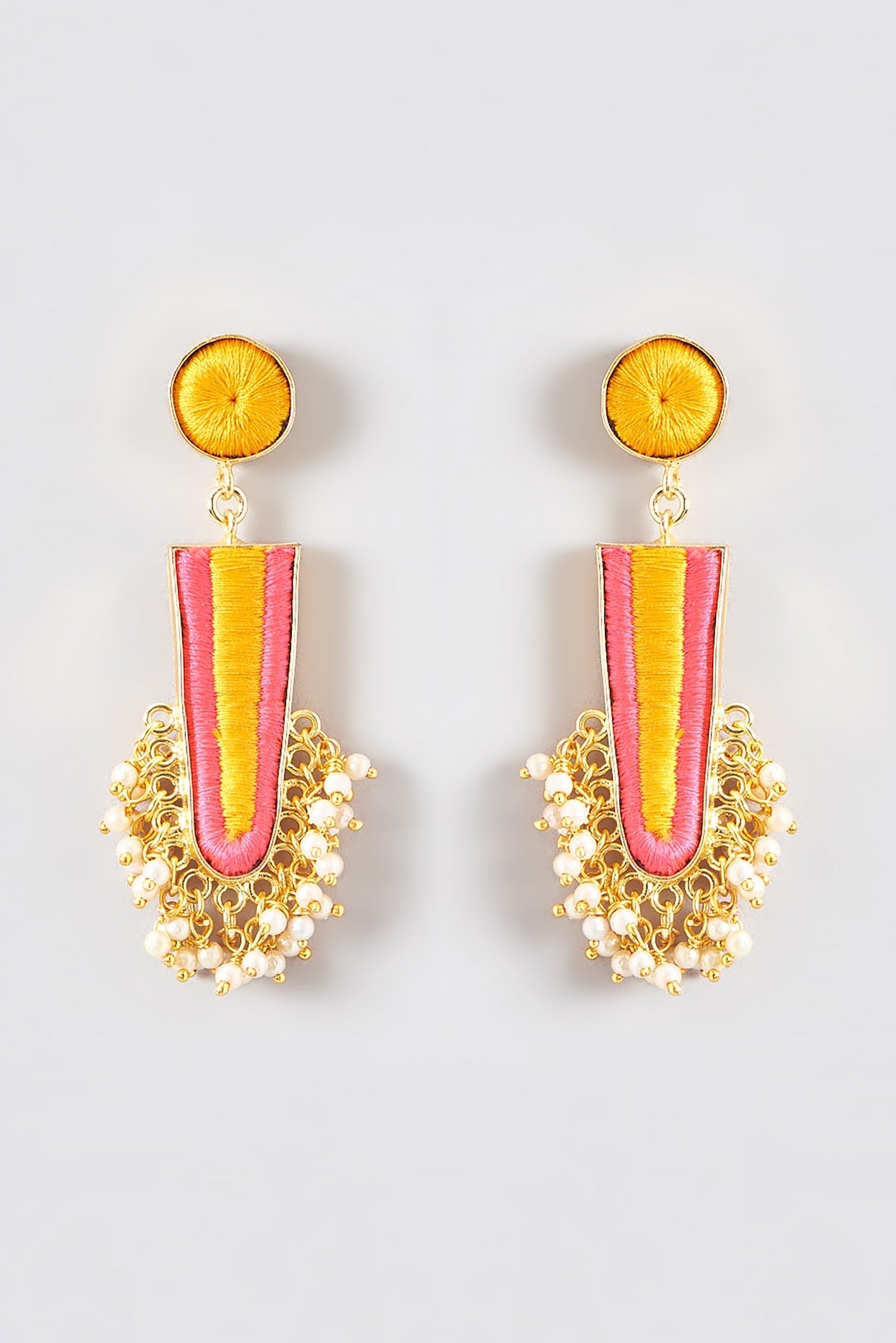 Gold Finish Silk Thread Embroidered Dangler Earrings