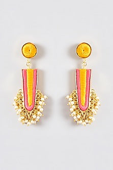 Gold Finish Silk Thread Embroidered Dangler Earrings