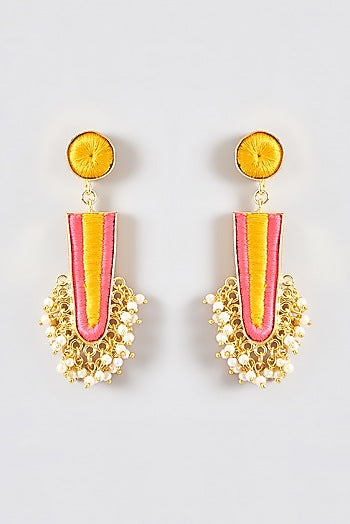 Gold Finish Silk Thread Embroidered Dangler Earrings