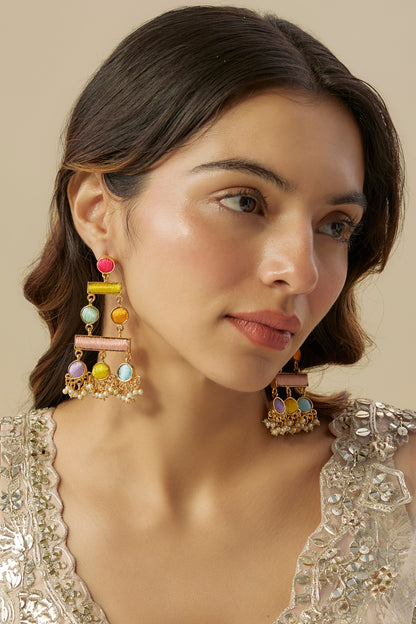 Matte Gold Finish Silk Thread Embellished Dangler Earrings