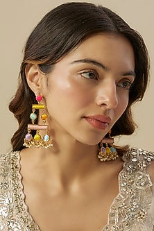 Matte Gold Finish Silk Thread Embellished Dangler Earrings