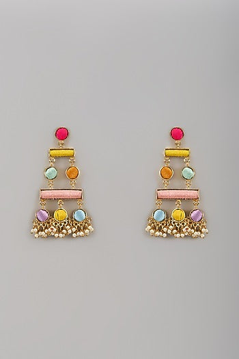 Matte Gold Finish Silk Thread Embellished Dangler Earrings