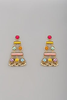 Matte Gold Finish Silk Thread Embellished Dangler Earrings