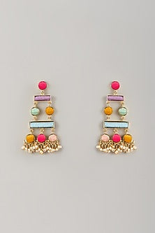 Matte Gold Finish Thread Embroidered Dangler Earrings