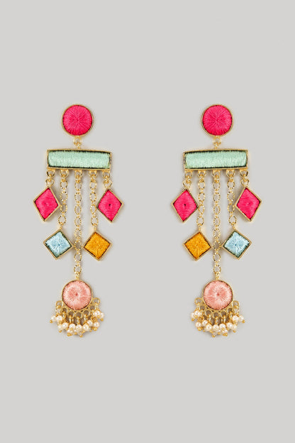 Gold Plated Multi-Colored Enameled Dangler Earrings