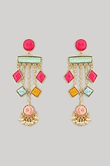 Gold Plated Multi-Colored Enameled Dangler Earrings