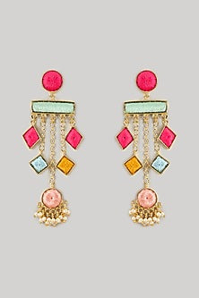 Gold Plated Multi-Colored Enameled Dangler Earrings