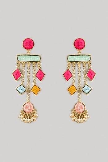 Gold Plated Multi-Colored Enameled Dangler Earrings