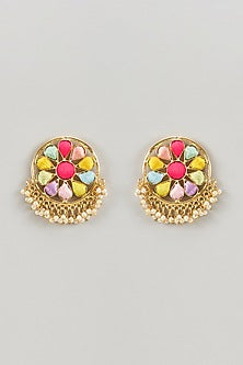 Matte Gold Finish Silk Thread & Pearl Embellished Stud Earrings