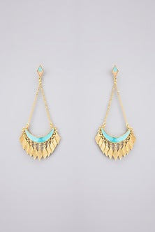 Gold Plated Pearl Neon Enameled Handcrafted Dangler Earrings