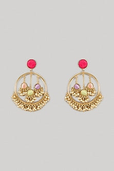 Gold Plated Multi-Colored Enameled Halo Dangler Earrings