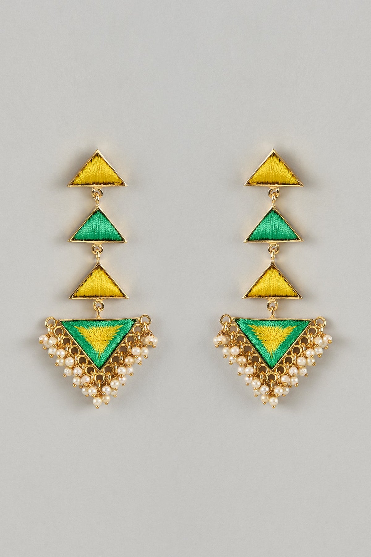 Gold Plated Enameled Dangler Earrings