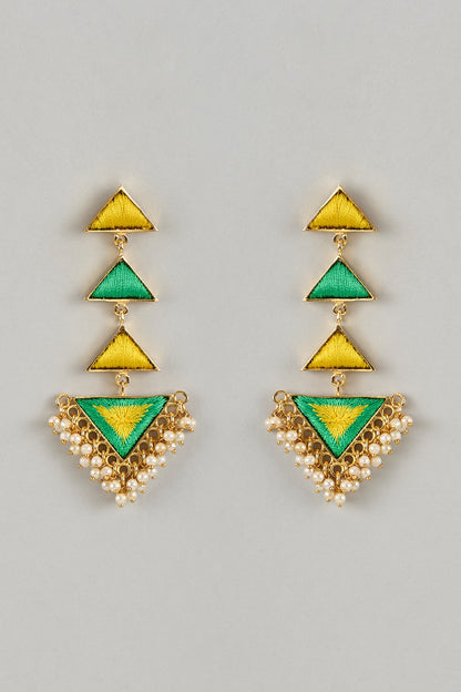 Gold Plated Enameled Dangler Earrings