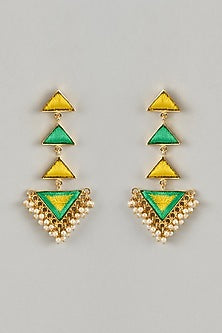 Gold Plated Enameled Dangler Earrings