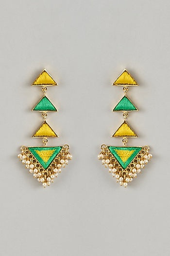 Gold Plated Enameled Dangler Earrings