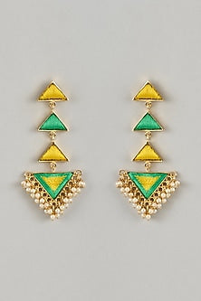 Gold Plated Enameled Dangler Earrings