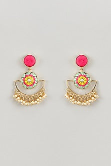 Matte Gold Finish Silk Thread & Pearl Embellished Dangler Earrings