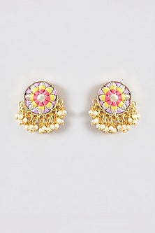 Gold Finish Silk Thread Embroidered Stud Earrings