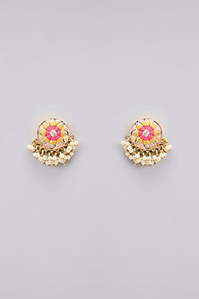 Gold Plated Light Peach & Hot Pink Silk Thread Stud Earrings