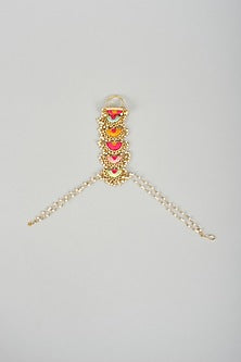 Matte Gold Finish Multi-Colored Embroidered Hand Harness