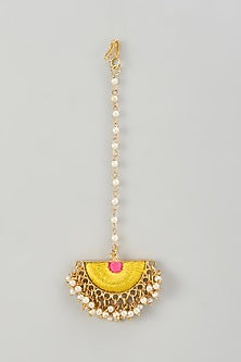 Gold Finish Silk Thread & Pearl Embellished Maangtikka