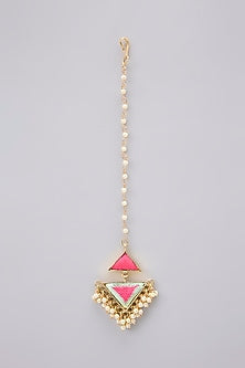 Gold Plated Sky Blue & Hot Pink Silk Thread Embellished Maangtikka