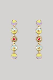 Gold Plated Multi-Colored Enameled Dangler Earrings